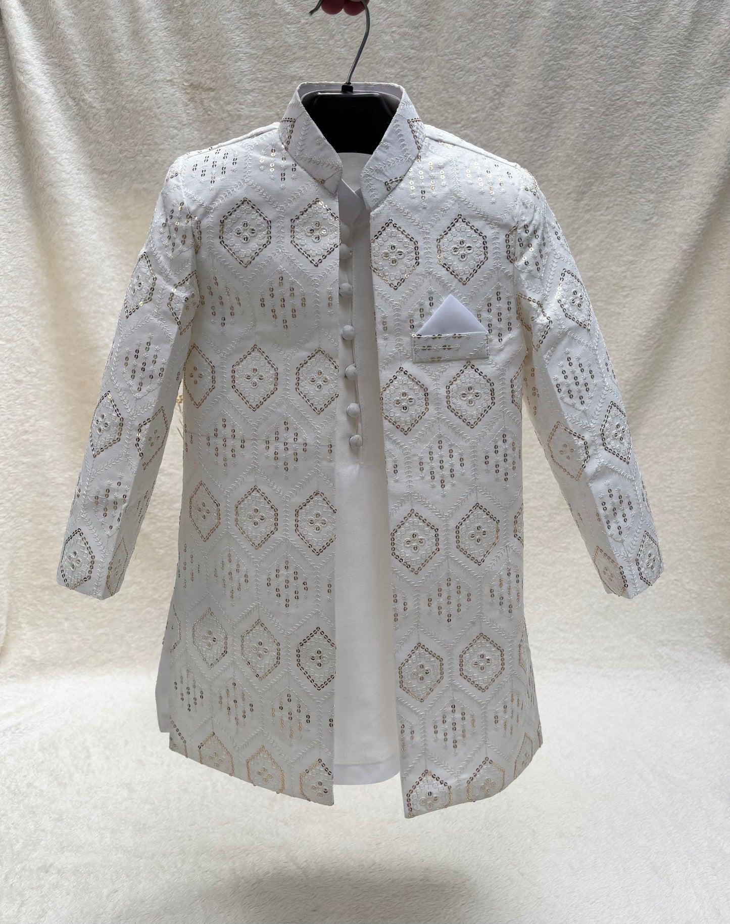White Embroidered Sherwani Suit