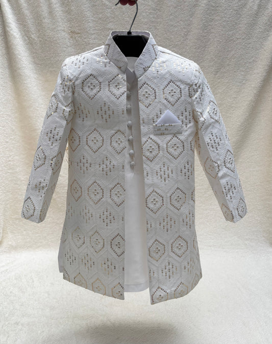 White Embroidered Sherwani Suit
