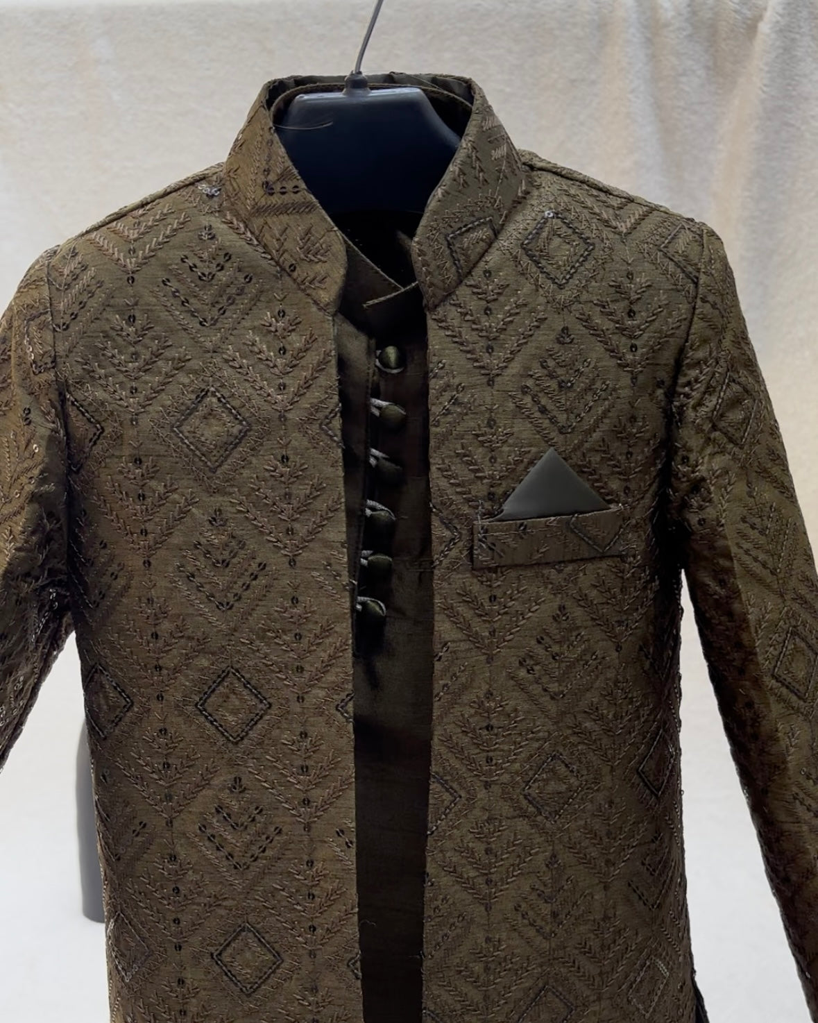 Mehandi Green Embroidered Sherwani Suit