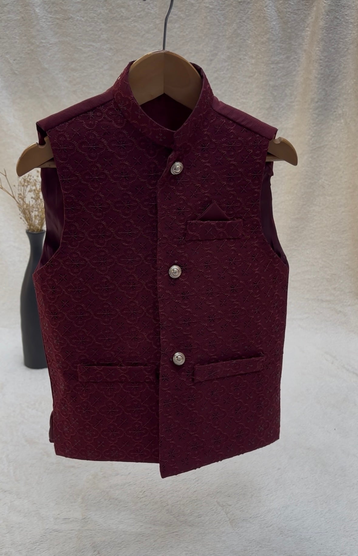 Maroon Embroidered Waistcoat