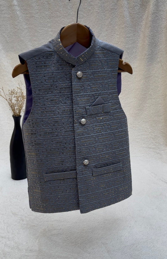 Lavender Blue Embroidered Waistcoat