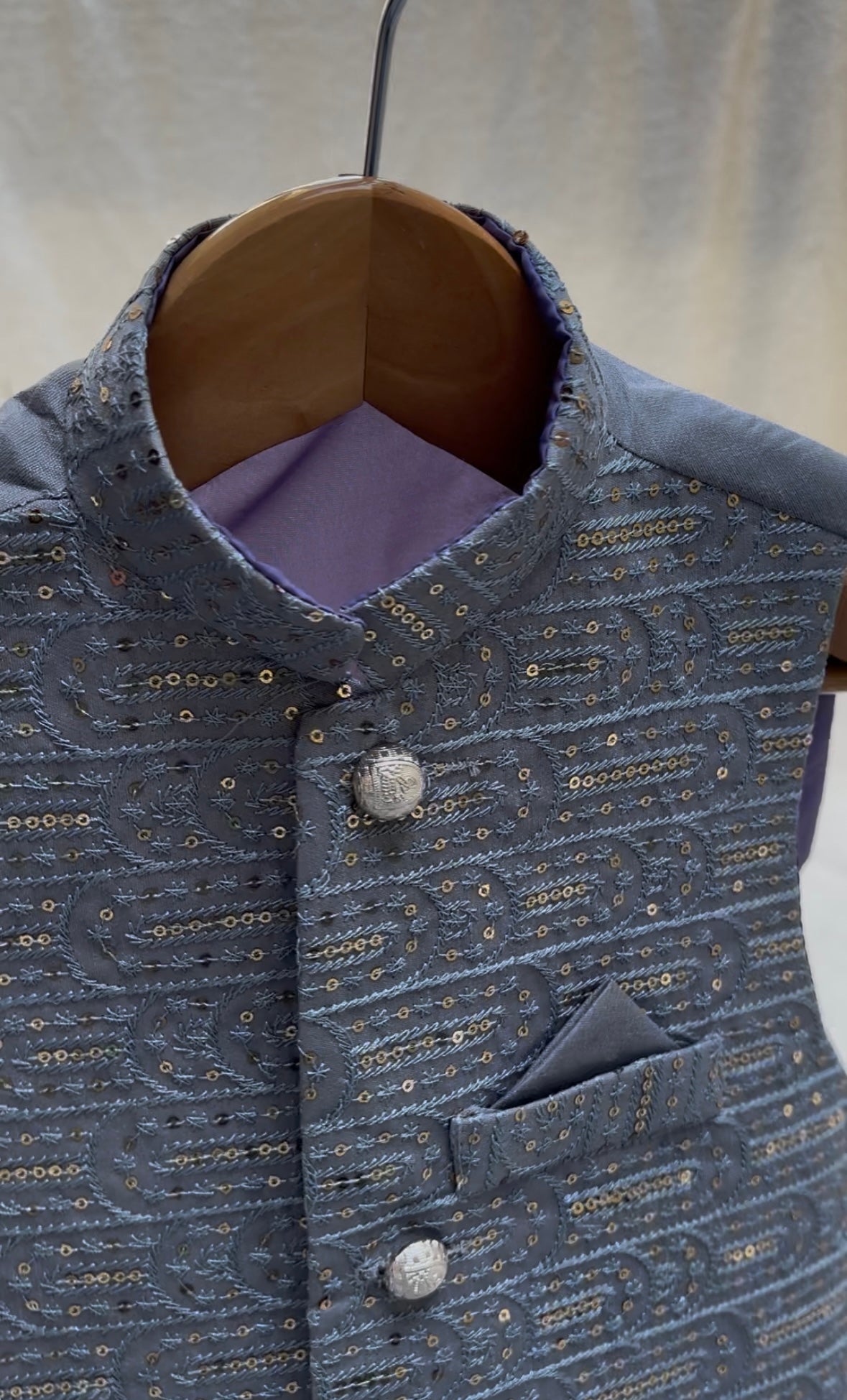 Lavender Blue Embroidered Waistcoat
