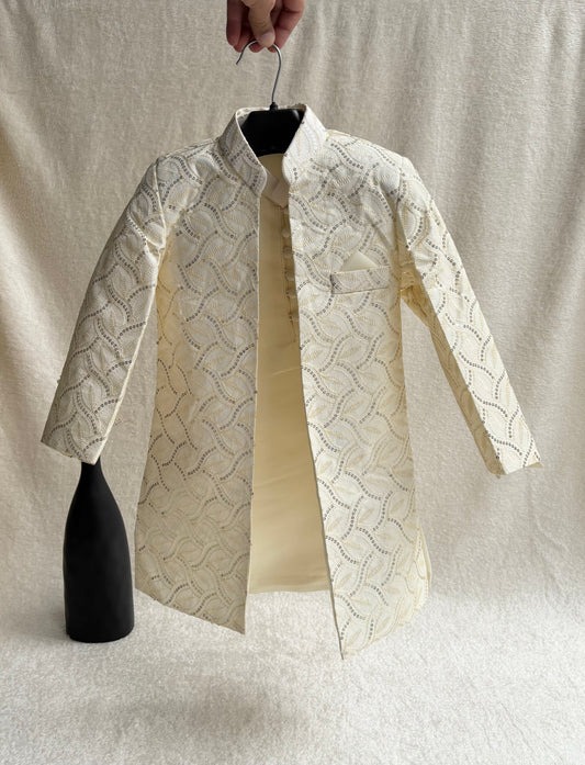 Off-White Embroidered Sherwani Suit (110)
