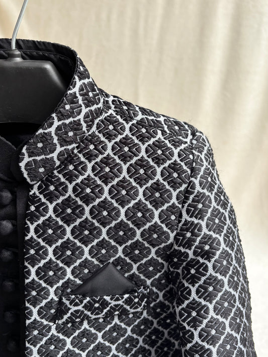 Black Motif Double Layer Sherwani Suit