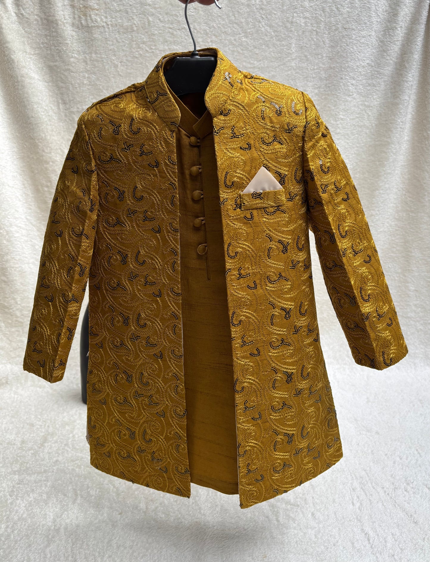 Mustard Yellow Embroidered Sherwani Suit