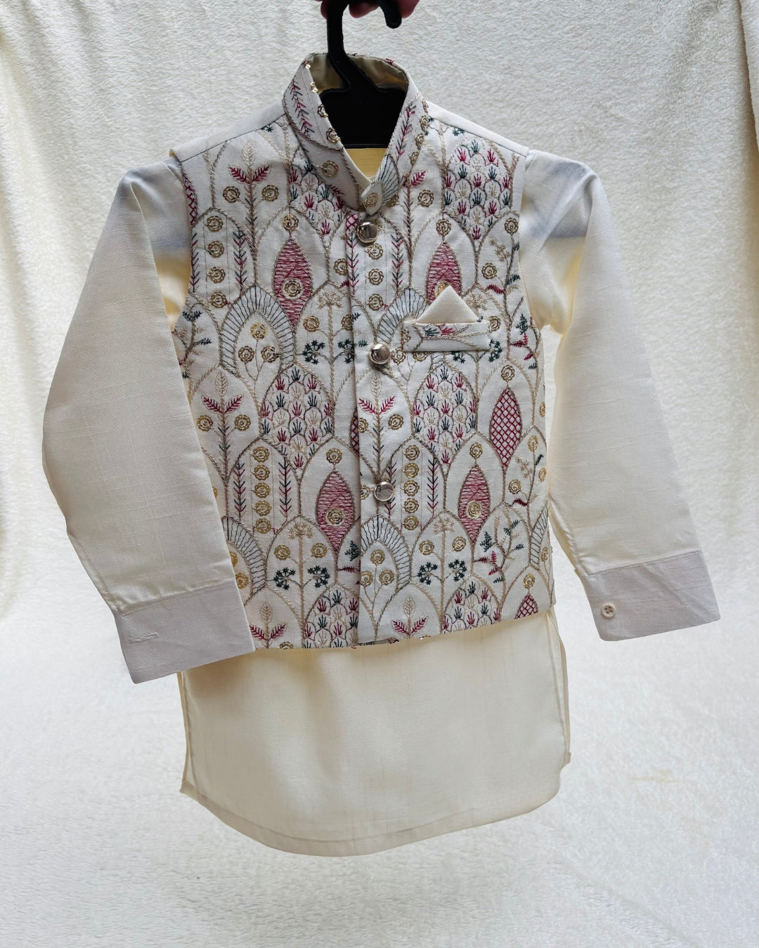 OFF-WHITE EMBROIDERED WAISTCOAT 3PC